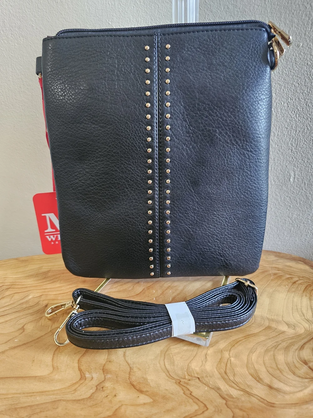 Montana West Black Crossbody with Gold Stud Trim